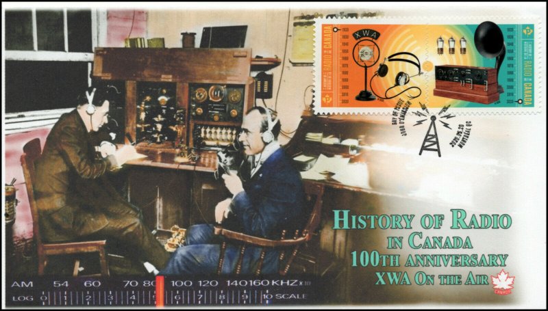 CA20-026, 2020, History of Radio, XWA, Pictorial Postmark, First Day Cover, 100t