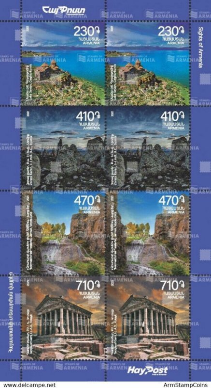 Armenia 2021 MNH** Mi 1224-1227 M/S Sights Lake Sevan Monastery waterfall Garni