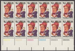 1980 WC Fields, Actor, Plate Block Of 12 15c Postage Stamps, Sc# 1803, MNH, OG