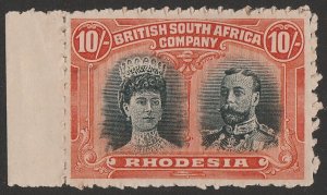 RHODESIA 1910 KGV Double Head 10/- rouletted from IMPERF Proof sheet. MNH **.