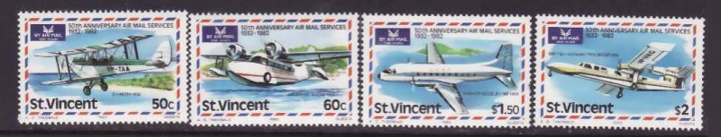 St. Vincent-Sc#643-6- id8-Unused NH set-Planes-Airmail service-1982-