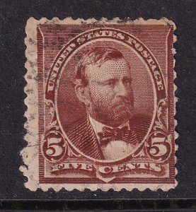 1890 Grant Sc 223 5¢ brown used single light cancel vertical crease (F3