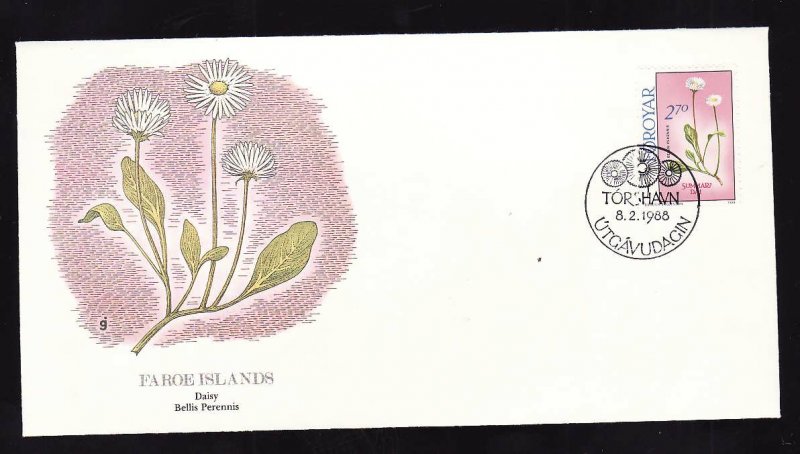 Flora & Fauna of the World #117d-Flower FDC-Daisy-Faroe Is.-single stamp and cor