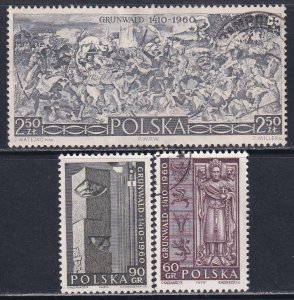 Poland 1960 Sc 922-4 Grunwald Battle 550th Anniversary Stamp Used