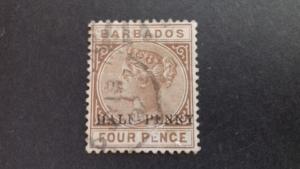 Barbados 1892 Queen Victoria half penny surcharge over 4 pence Used