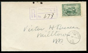 ?ST. ANDREWS, N.B. Registered h/s 14c TANK WAR ISSUE 1946 cover Canada