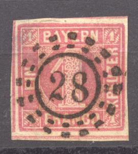 Bavaria 1850, the 1Kr. rose, Michel 3, used, no faults, 4 full margins, Beauty