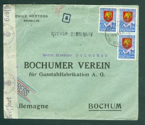 Belgium. 1941  Cover Commercial  Express. B. Censor. 3 X Sc# SP.111, Winterhelp.