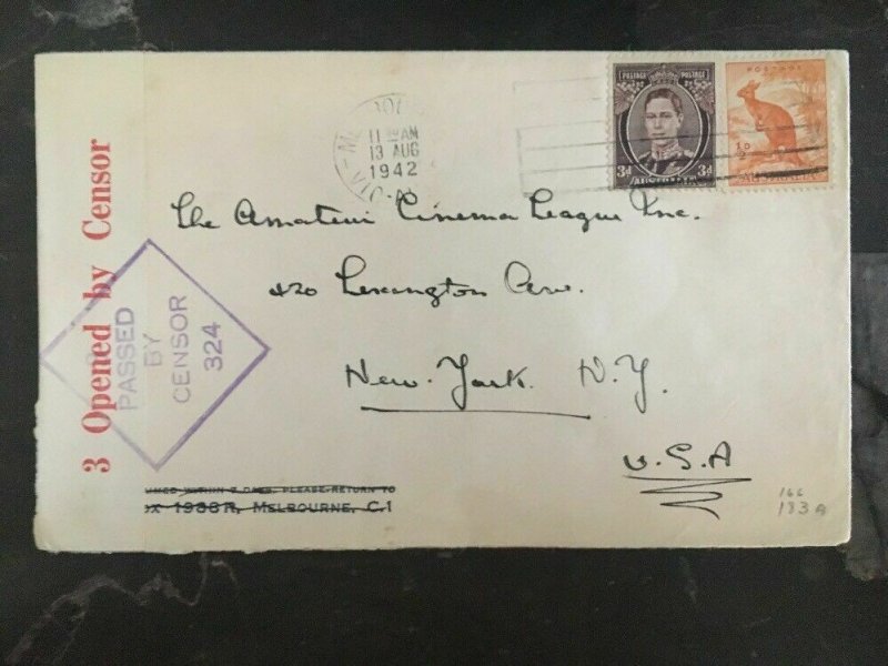 1942 Newcastle Australia Triple Censored Cover to New York Usa