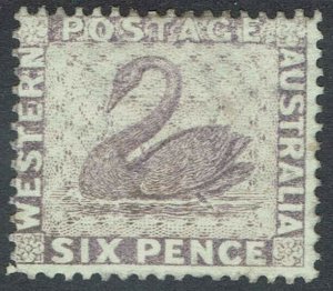 WESTERN AUSTRALIA 1876 SWAN 6D WMK CROWN CC SIDEWAYS PERF 14 