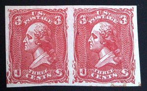 Scott #79-E25a - 3c Dark Red - Lithographic Plate Essay - Pair