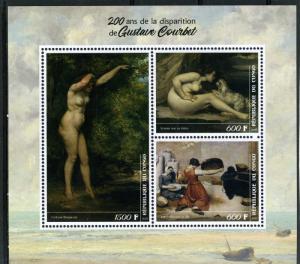 Congo 2019 Gustave Courbet NUDES Paintings Sheet (3v) Perforated Mint (NH)