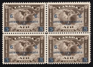 MNH Scott #C4** Canadian 1932 Block of Four Ovpt Airmail Stamps, cv $280