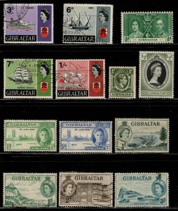 Gibraltar ~ Group of 13 Different Stamps ~ Unused, Used,  MX hinge use....