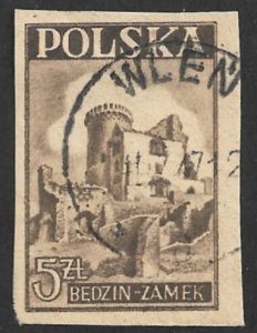 POLAND 1946 5z Brown BEDZIN CASTLE Issue Sc 393 VFU