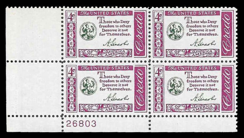 PCBstamps   US #1143 PB 16c(4x4c)Lincoln Credo, 26803, MNH, (PB-3)