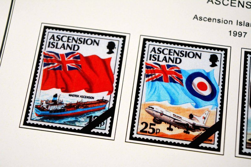 COLOR PRINTED ASCENSION ISLAND 1922-1999 STAMP ALBUM PAGES (104 illustr. pages)