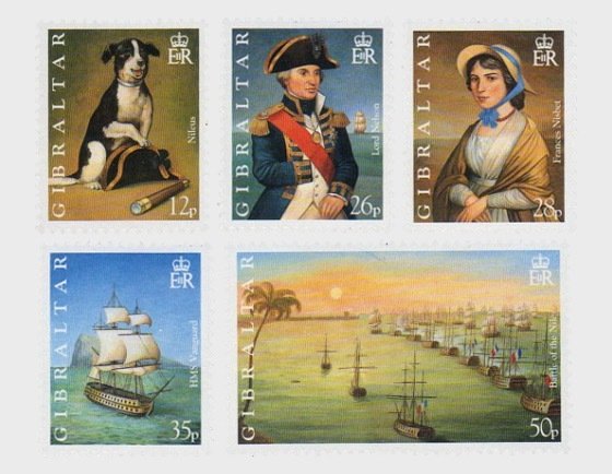 1998 Gibraltar Battle of the Nile (5)  (Scott 765-69) MNH