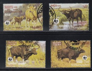 Cambodia # 745-748, WWF - Water Buffalos, Used, 1/2 Cat.