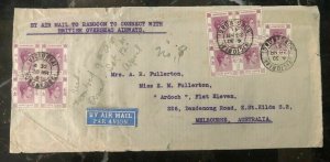 1941 Victoria Hong Kong Cover To Melbourne Australia Via Airmail Rangoon British