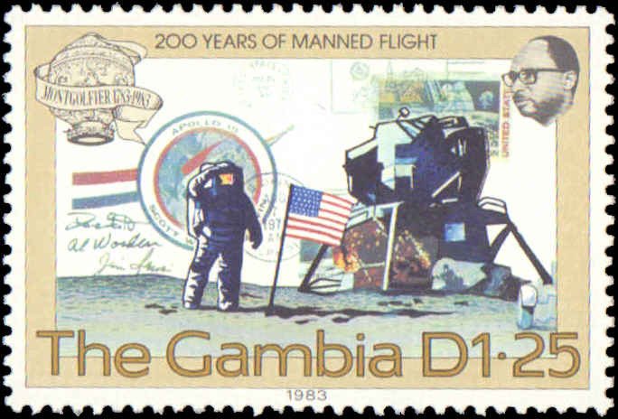 Gambia #493-496, Complete Set(4), 1983, Balloons, Airplanes, Space, Never Hinged
