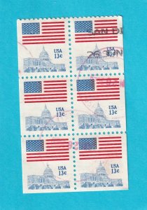 US 1623 USED BOOKLET BLOCK OF SIX