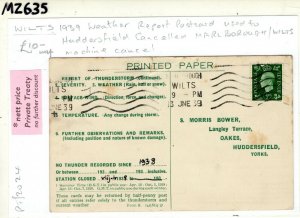 GB Wilts Card Weather Thunderstorm Report Marlborough Huddersfield 1939 MZ635