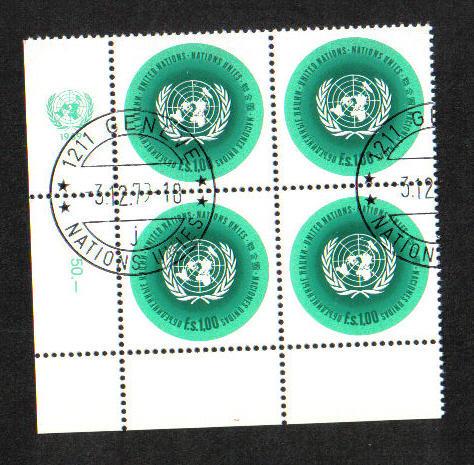United Nations Geneva  #11  1969  1f. cornerblock of four stamps