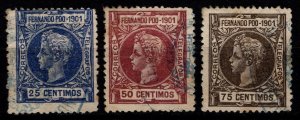 Fernando Poo 1901 Alfonso XIII key-type Inscr., 25c, 50c & 75c [Used]