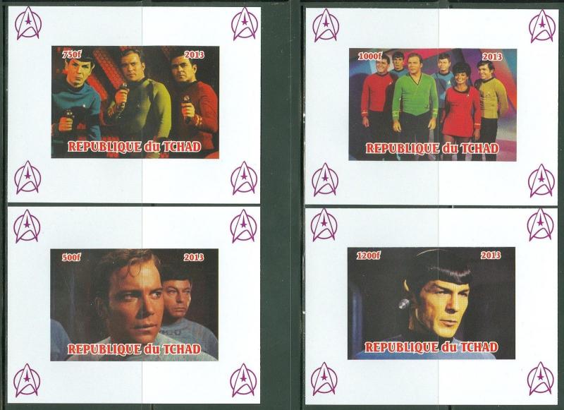 CHAD 2013 STAR TREK SET OF FOUR DELUXE SOUVENIR SHEETS PART III IMPERF ONLY