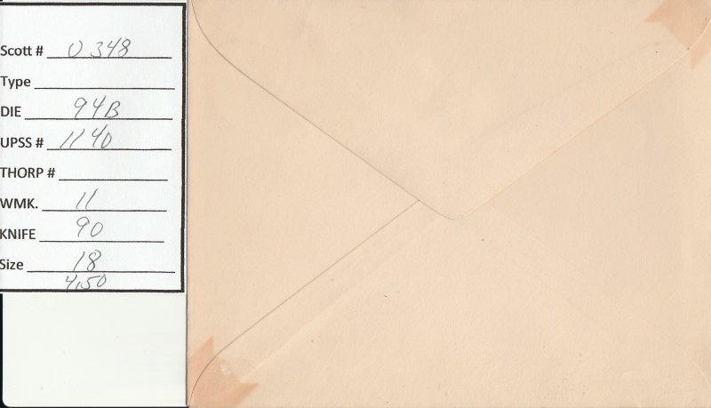Scott# U348  Die 94 UPSS# 1340 1 US envelope .