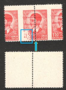 ITALY OCC MONTENEGRO-MNH PAIR, 1.5 d-PLATE ERROR & ON PERFORATION-RED OVPT-1942.