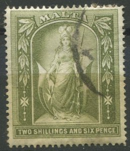 Malta Sc#64 Used, 2s6p brn ol, Definitives 1914-1921: King George V (1919)