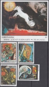 GRENADA Sc #1473-6, 1482 MNH SET & S/S OF MARC CHAGALL PAINTINGS