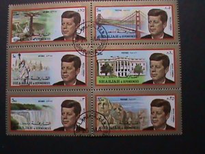 SHARJAH-1972 JOHN F. KENEDY & FAMOUS VIEWS CTO BLOCK VF WE SHIP TO WORLDWIDE