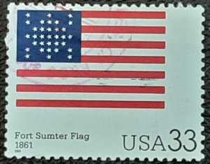 US Scott # 3403o; used 33c Stars and Sripes from 2000; VF/XF centering; off ppr