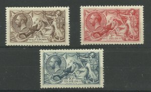 1918/19 George V, Set of 3 Bradbury Wilkinson Seahorses, LM/M with fault.