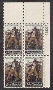1968 John Trumbull Artist Plate Block Of 4 6c Postage Stamps, Sc# 1361, MNH, OG