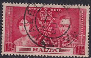 Malta 1937 KGV1 1 1/2d Scarlet Coronation SG 215 ( J1466 )