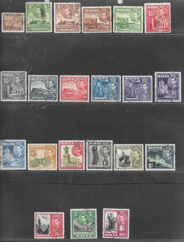 MALTA 1938 - 1943 SET SG 217/231 FINE USED Cat £50