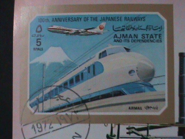 ​AJMAN-AIRMAIL-1972-CENTENARY OF JAPANESE RAILWAYS- CTO- S/S FANCY CANCEL-VF