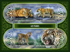 Togo - 2017 Tigers on Stamps - 4 Stamp Sheet - TG17416a