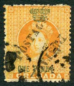 Grenada 1883 SG29a 1d orange Opt Postage Type 12 diagonally Unsevered Pair