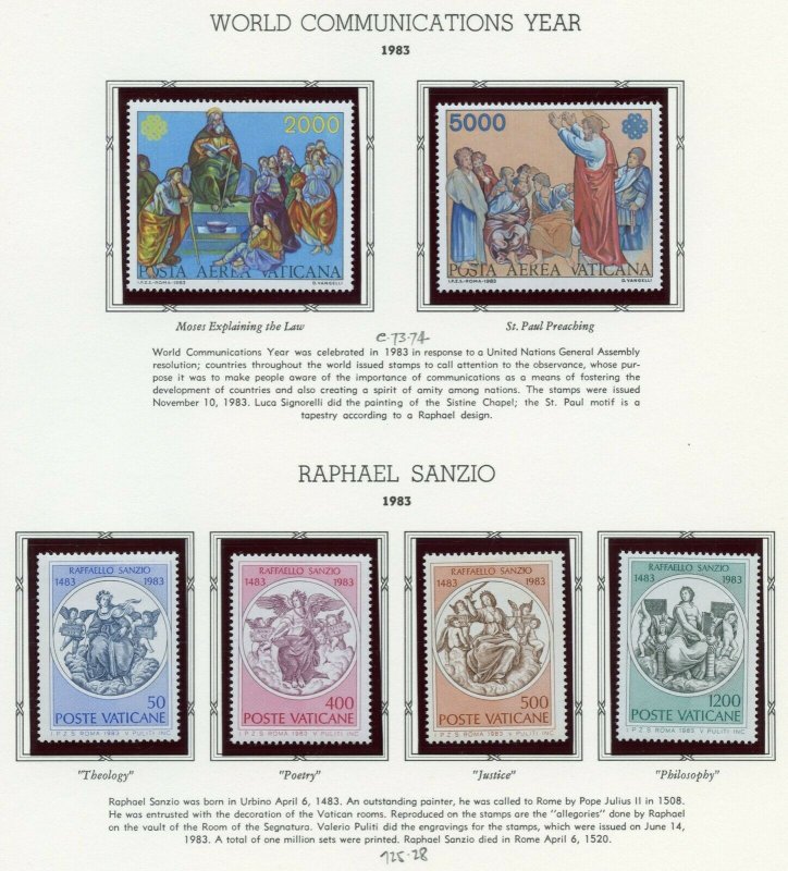 VATICAN CITY 1983  COMPLETE YEAR SET STAMPS MINT NH ON WHITE ACE ALBUM PAGES