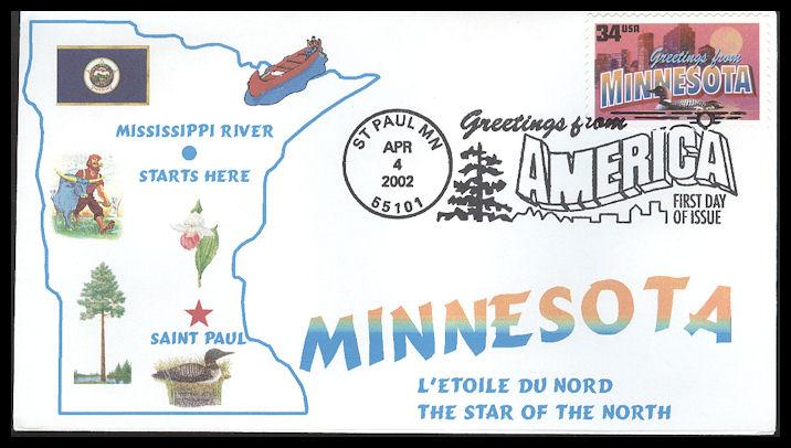 #3583 Greetings From Minnesota Homespun FDC