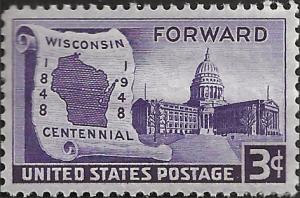 # 957 MINT NEVER HINGED WISCONSIN STATEHOOD 100TH ANNIV.