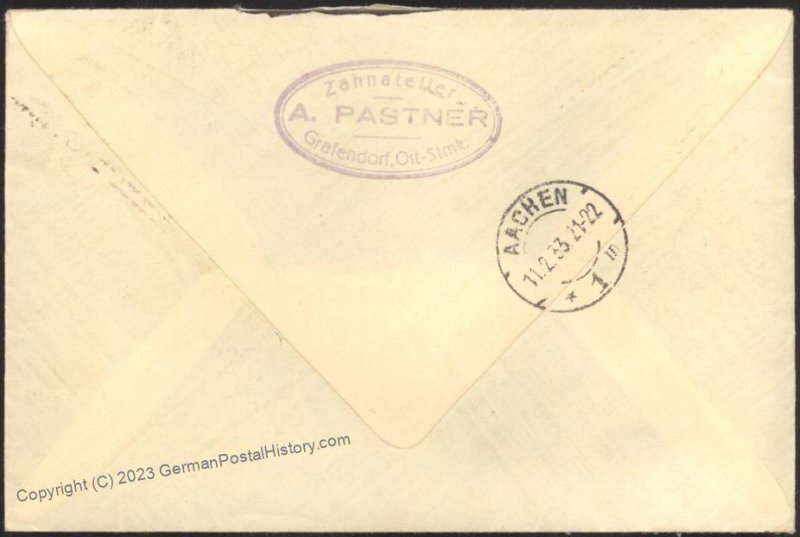 Austria 1933 Grafendorf Flight Flugpost Airmail Cover  Aachen Germany 110609