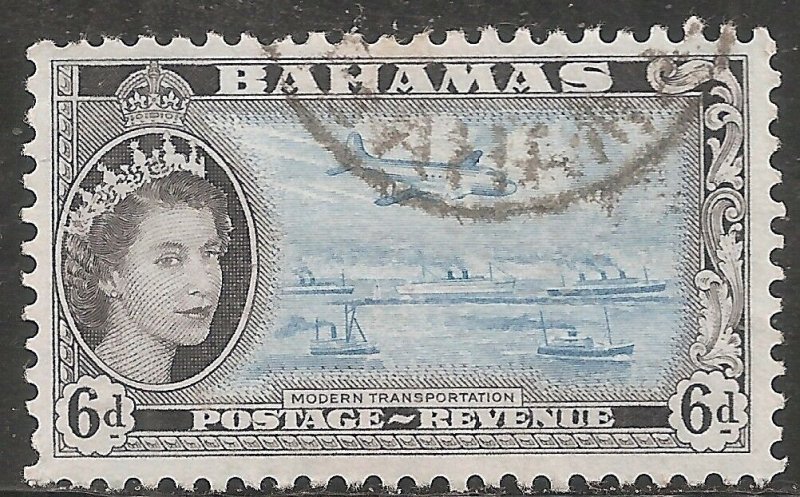 Bahamas Stamp - Scott #165/A17 6p Black & Aqua Canc/LH 1954