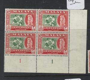 MALAYA KELANTAN (P0803B) SULTAN $2.00  SG93 PLATE NO1 BL OF 4  MNH 