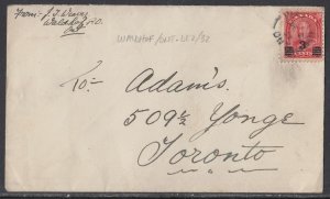 Canada - Dec 2, 1932 Waldhof, ON Split Ring Cancel on Domestic Cover